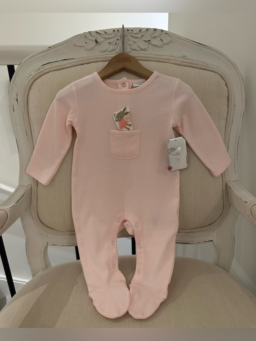 🦢 3~6 Mth 100% Cotton Classic Ballet Pink Fairy Mouse One-Piece Baby Footie NWT